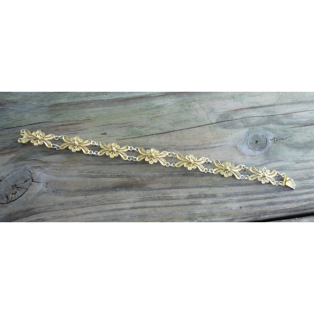 Antique 800 Silver Gold Vermeil Gilt Filigree Cannetille Wire Work Bracelet - Picture 5 of 8